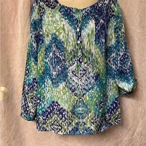 Liz Claiborne Blue and Green Abstract Blouse